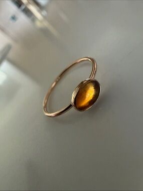 Minimalist Amber Cabochon Ring - Women Jewelry